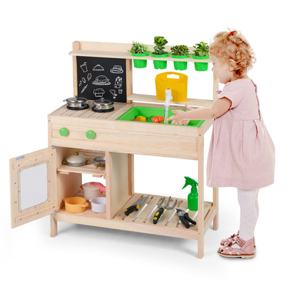 Kids Mud Kitchen Play Pretend Kitchen with Chalkboard for Kids Aged 3+ Play Kitchen Sets at Gallery Canada