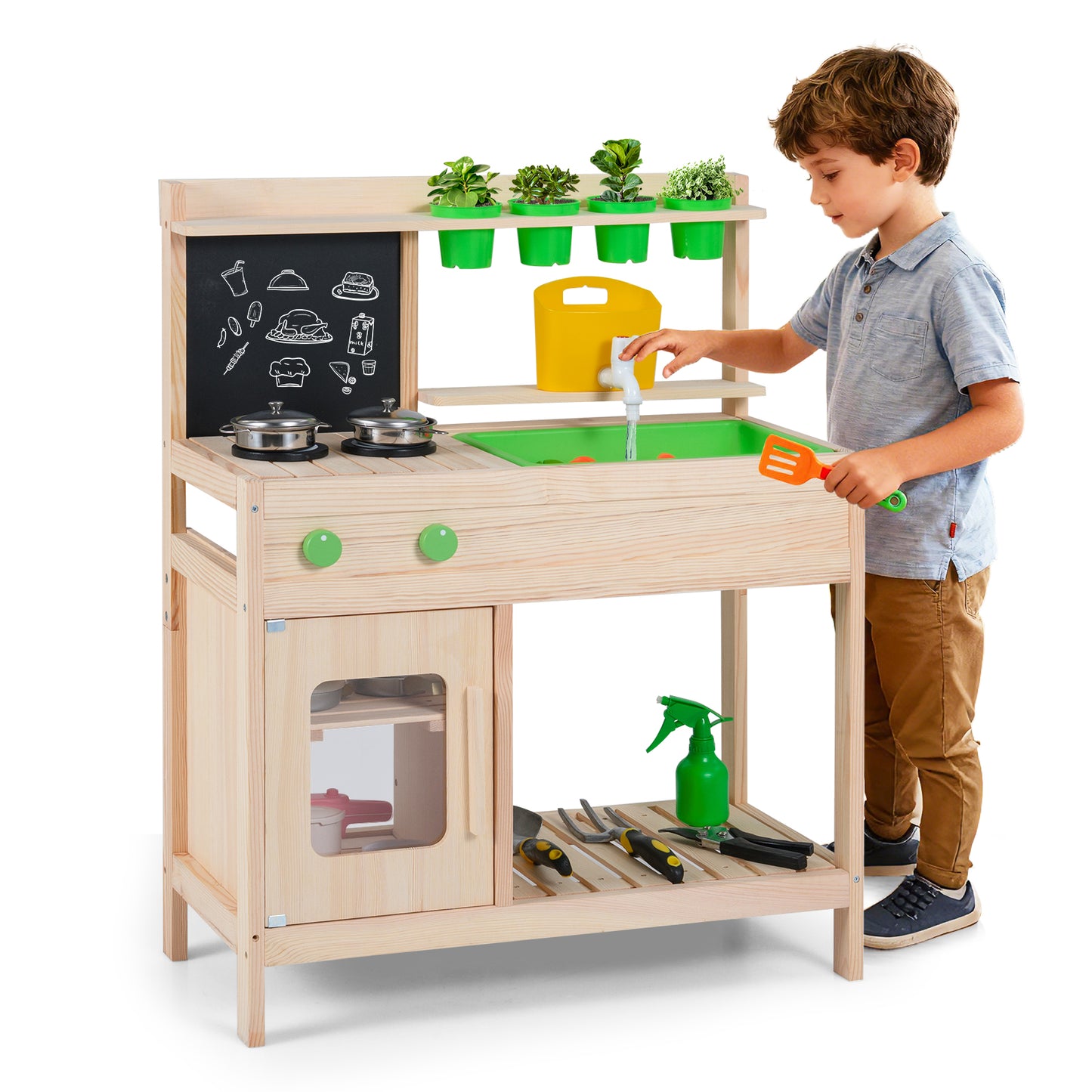 Kids Mud Kitchen Play Pretend Kitchen with Chalkboard for Kids Aged 3+ Play Kitchen Sets Options at Gallery Canada