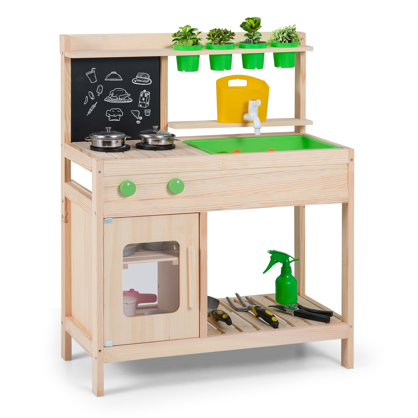Kids Mud Kitchen Play Pretend Kitchen with Chalkboard for Kids Aged 3+ Play Kitchen Sets at Gallery Canada