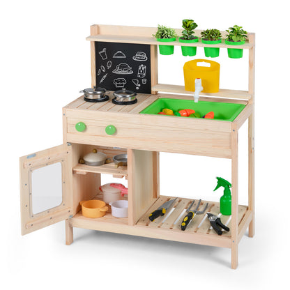 Kids Mud Kitchen Play Pretend Kitchen with Chalkboard for Kids Aged 3+ Play Kitchen Sets at Gallery Canada