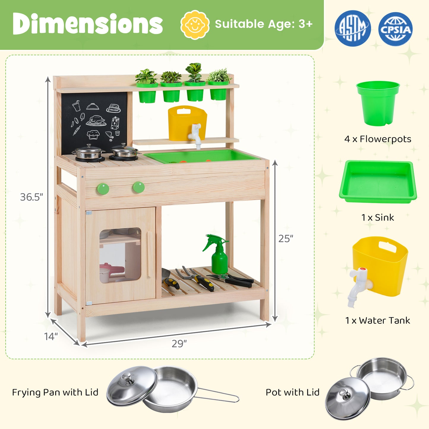 Kids Mud Kitchen Play Pretend Kitchen with Chalkboard for Kids Aged 3+ Play Kitchen Sets at Gallery Canada
