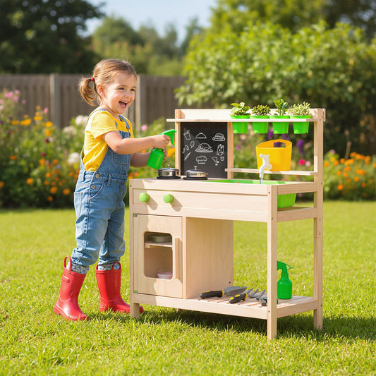 Kids Mud Kitchen Play Pretend Kitchen with Chalkboard for Kids Aged 3+ Play Kitchen Sets Options at Gallery Canada