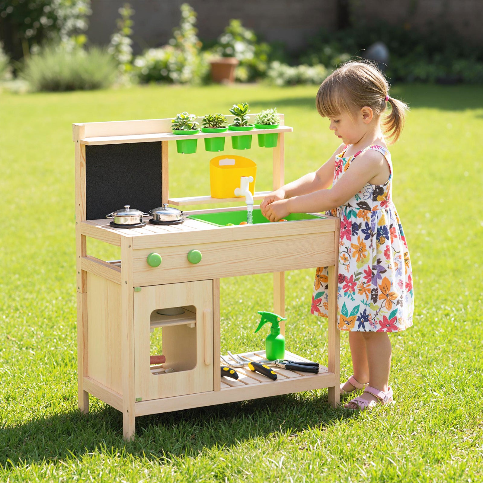Kids Mud Kitchen Play Pretend Kitchen with Chalkboard for Kids Aged 3+ Play Kitchen Sets at Gallery Canada