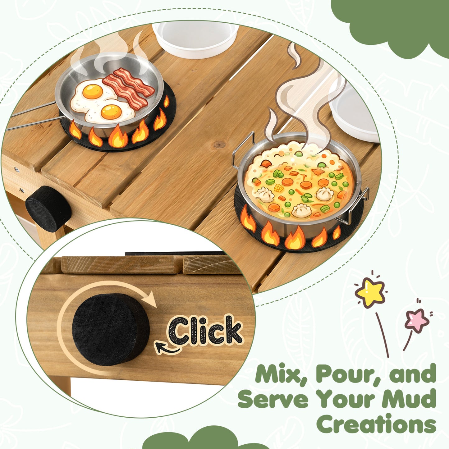 Kids Mud Kitchen Wooden Play Kitchen with Planter Box, Natural
