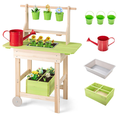 Kids Mud Kitchen With Removable Pots, Watering Can, Planting Trough