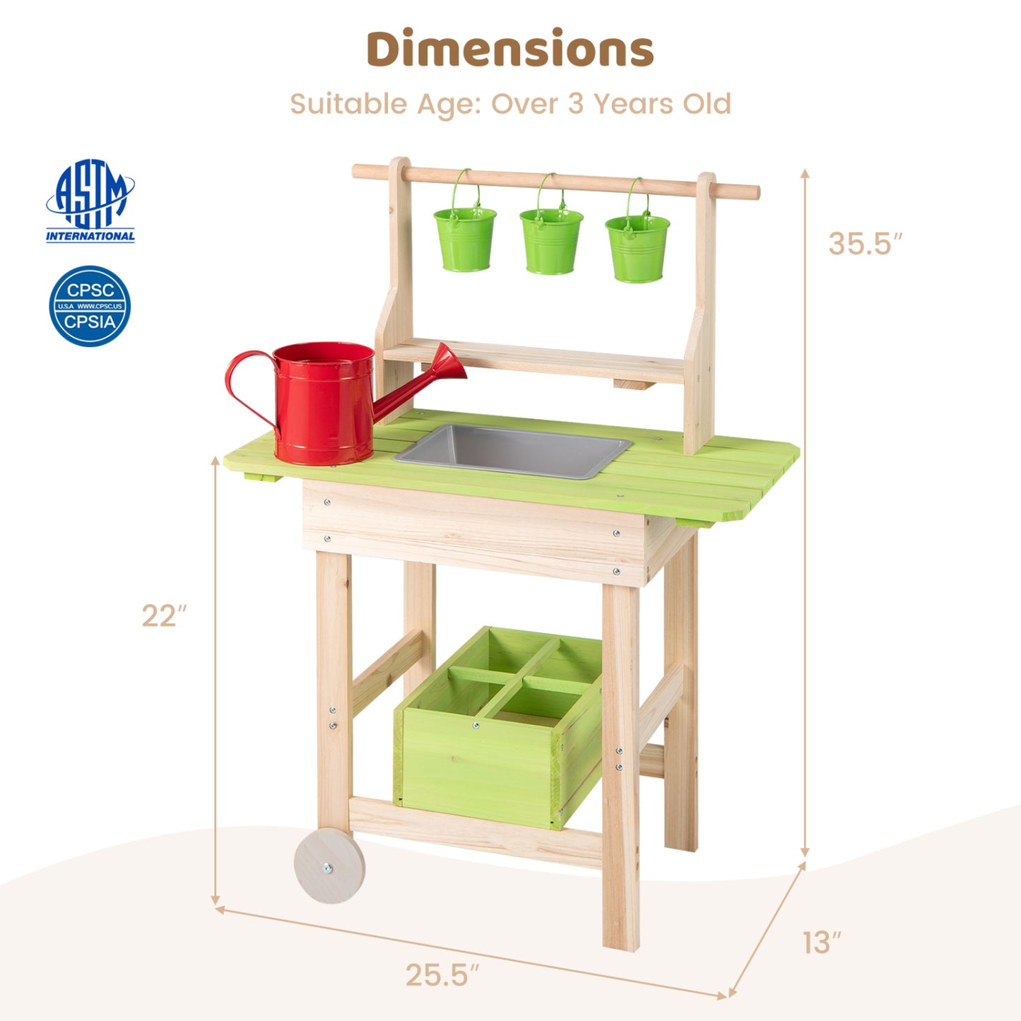 Kids Mud Kitchen With Removable Pots, Watering Can, Planting Trough