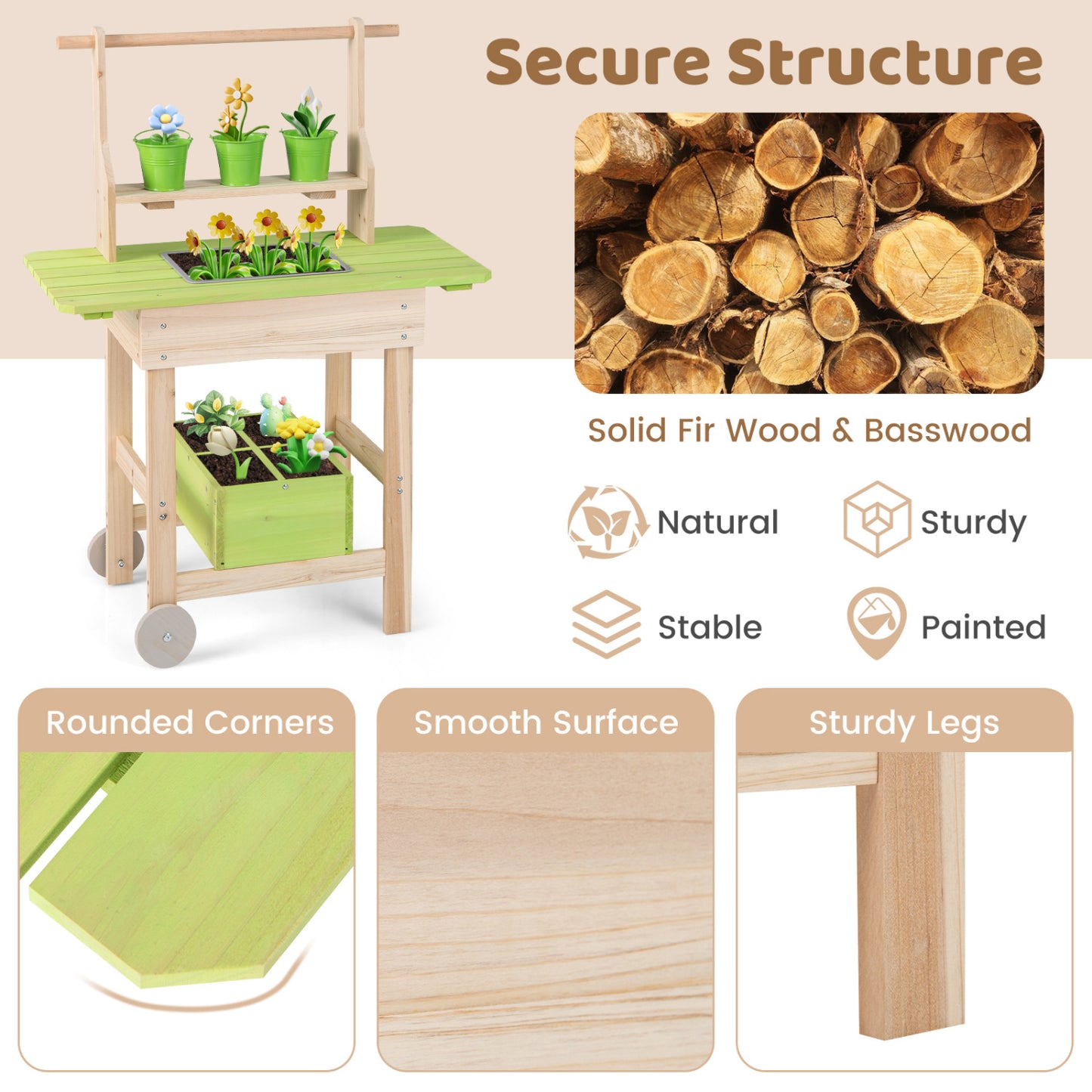 Kids Mud Kitchen With Removable Pots, Watering Can, Planting Trough