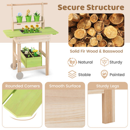 Kids Mud Kitchen With Removable Pots, Watering Can, Planting Trough