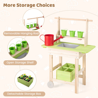 Kids Mud Kitchen With Removable Pots, Watering Can, Planting Trough