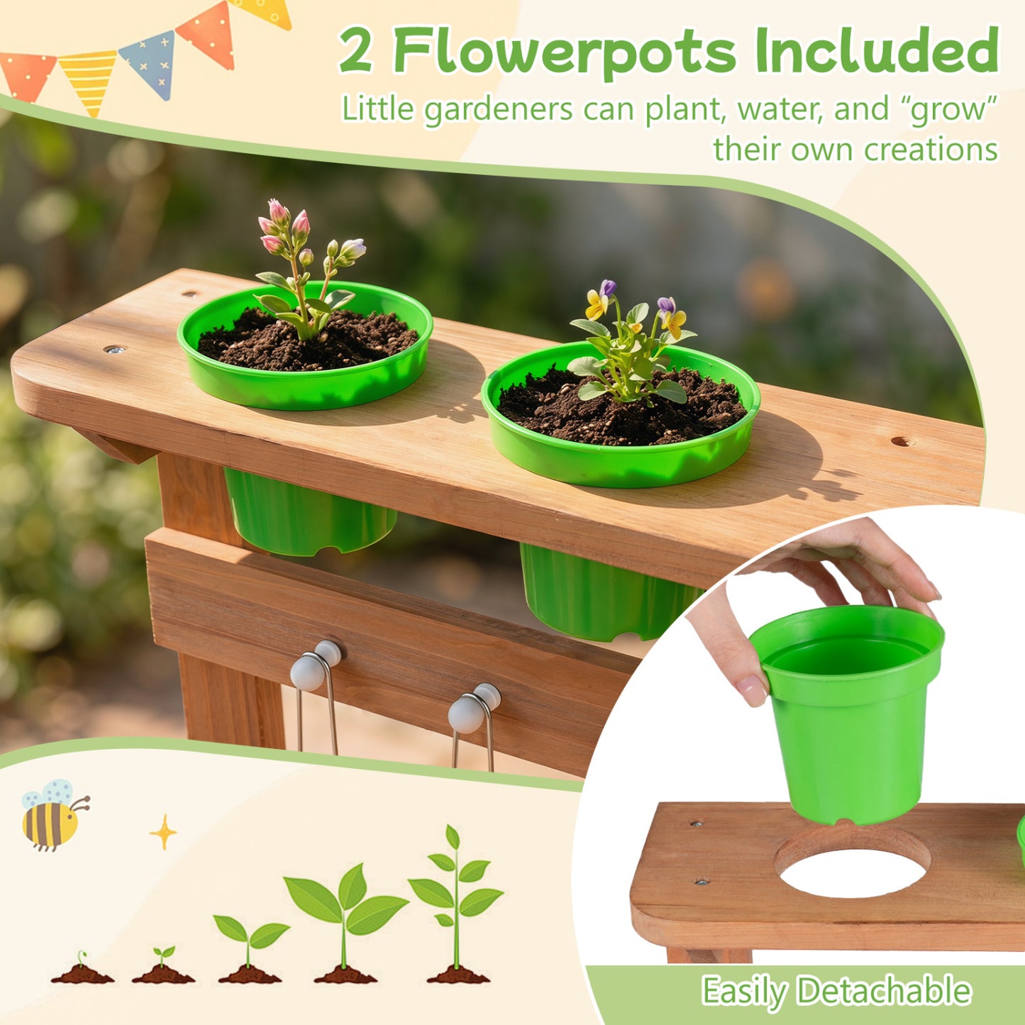 Kids Mud Kitchen With Water Tank, Sink, 15 Accessories, Natural