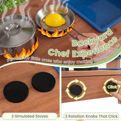 Kids Mud Kitchen With Planter Box, Sink, 13 Accessories, Natural