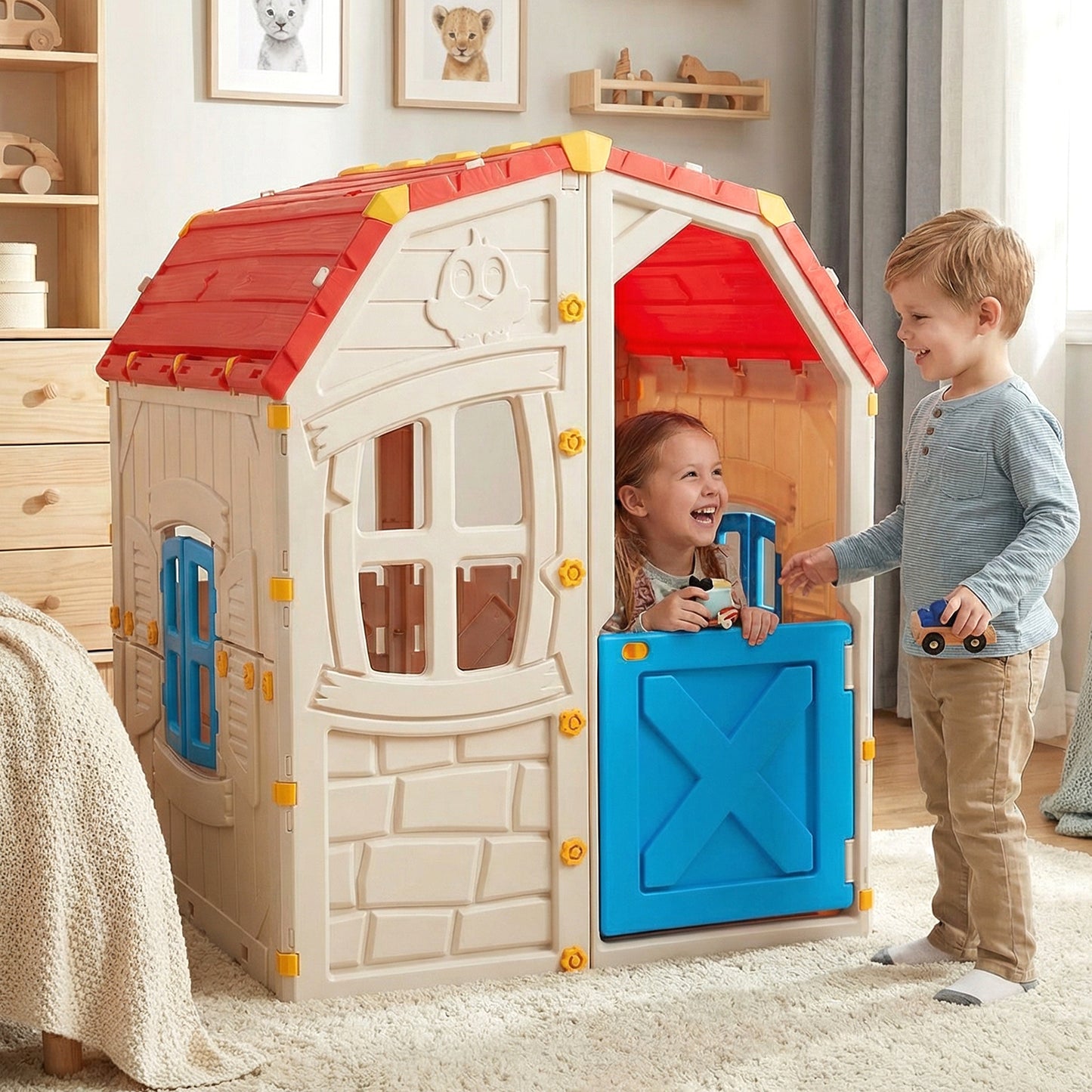 Kids Outdoor Playhouse with Openable Windows and Door for Indoor Room, Blue Play Tents & Playhouse at Gallery Canada