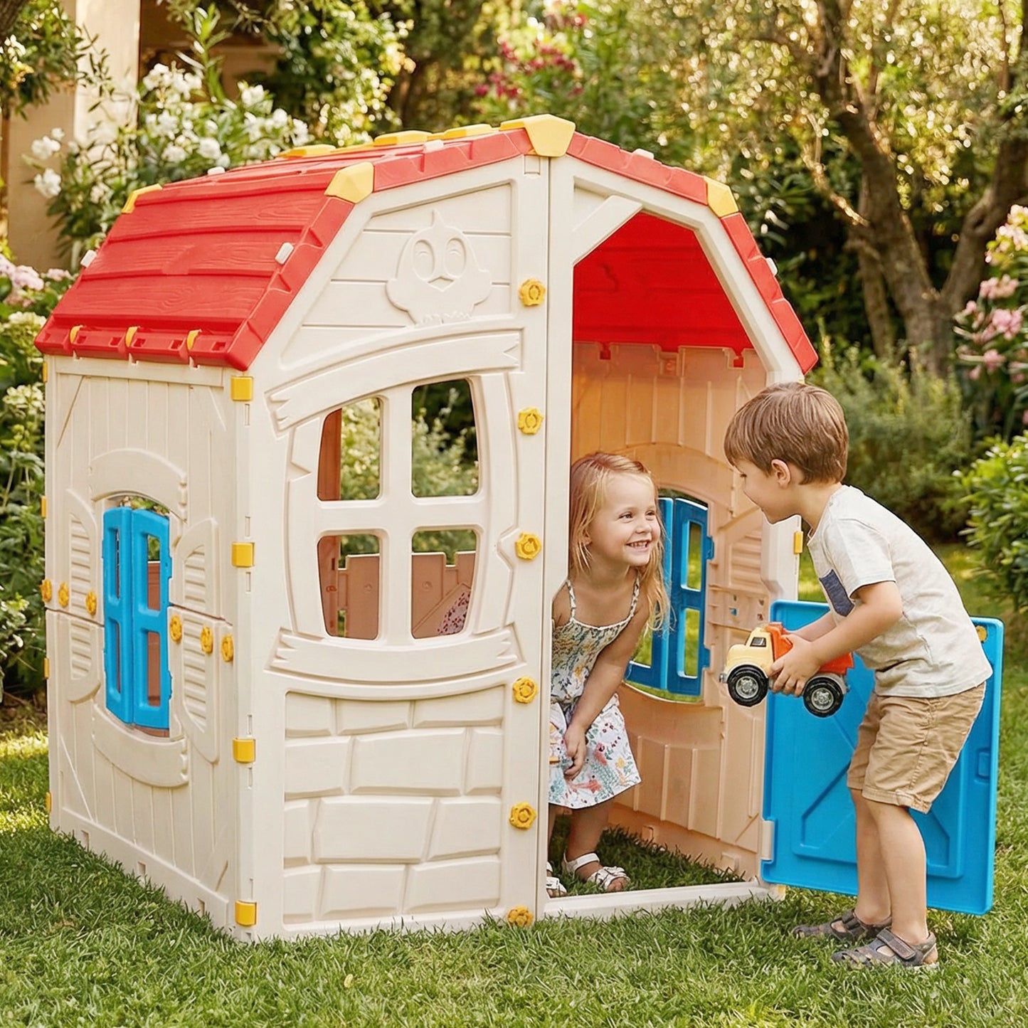 Kids Outdoor Playhouse with Openable Windows and Door for Indoor Room, Blue Play Tents & Playhouse at Gallery Canada