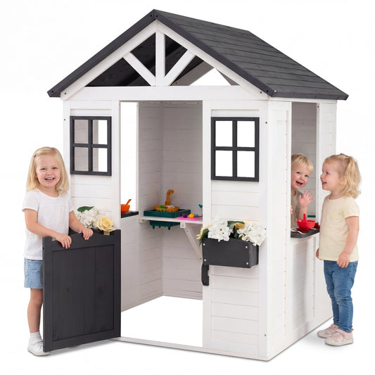 Kids Outdoor Playhouse with Sink, Wooden Cottage, White Play Tents & Playhouse White at Gallery Canada