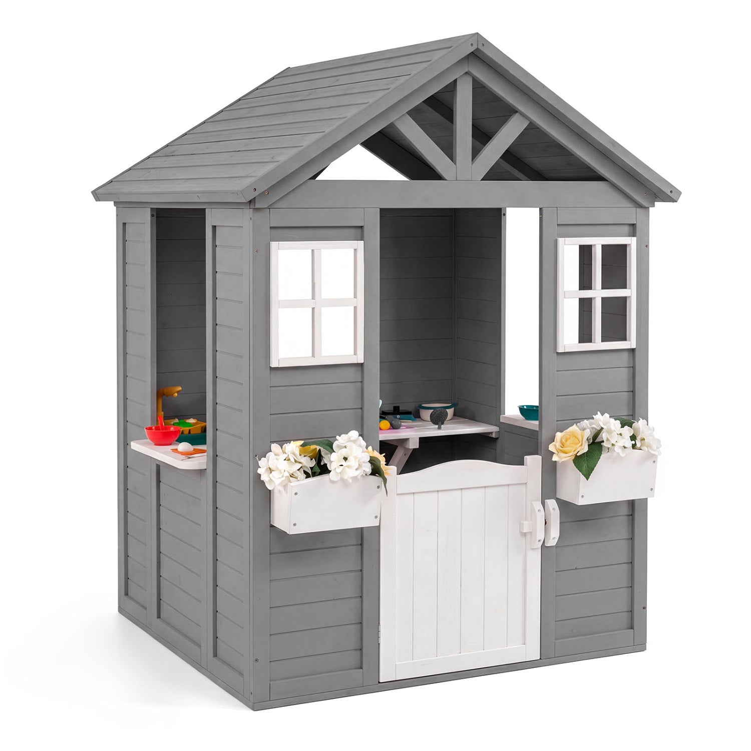 Kids Outdoor Playhouse with Sink, Gray Spruce Wooden Play Tents & Playhouse at Gallery Canada