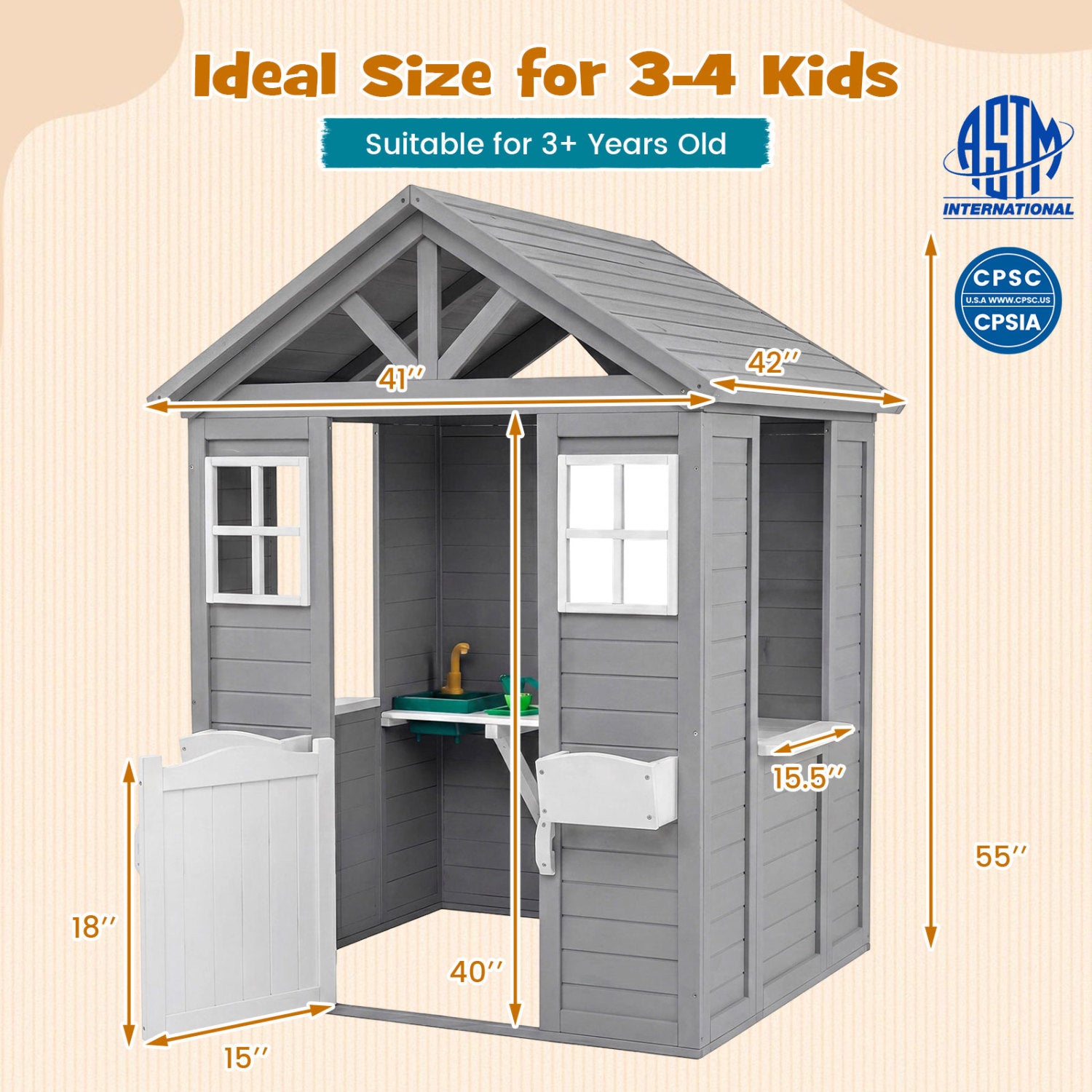 Kids Outdoor Playhouse with Sink, Gray Spruce Wooden Play Tents & Playhouse at Gallery Canada