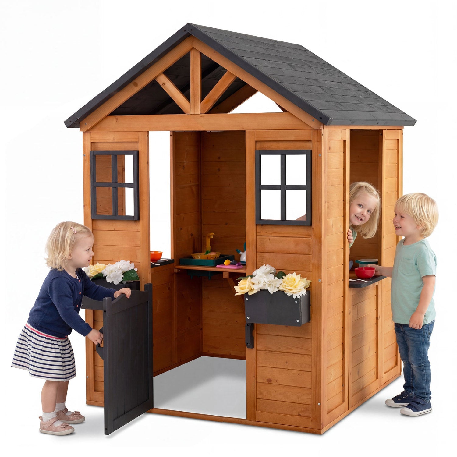 Kids Outdoor Playhouse with Sink, Wooden Cottage, Natural Play Tents & Playhouse at Gallery Canada