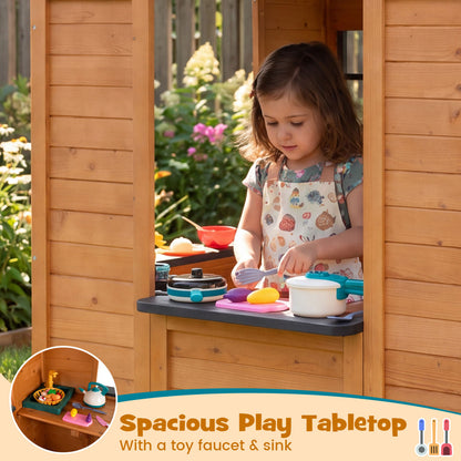 Kids Outdoor Playhouse with Sink, Wooden Cottage, Natural Play Tents & Playhouse at Gallery Canada