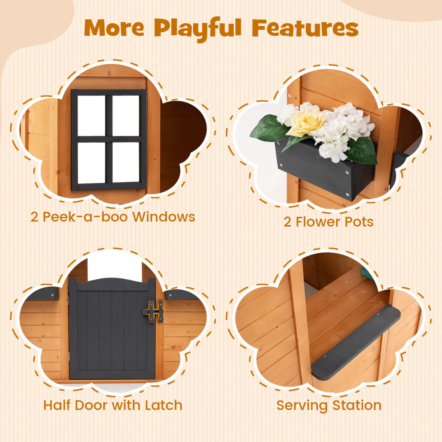 Kids Outdoor Playhouse with Sink, Wooden Cottage, Natural Play Tents & Playhouse at Gallery Canada