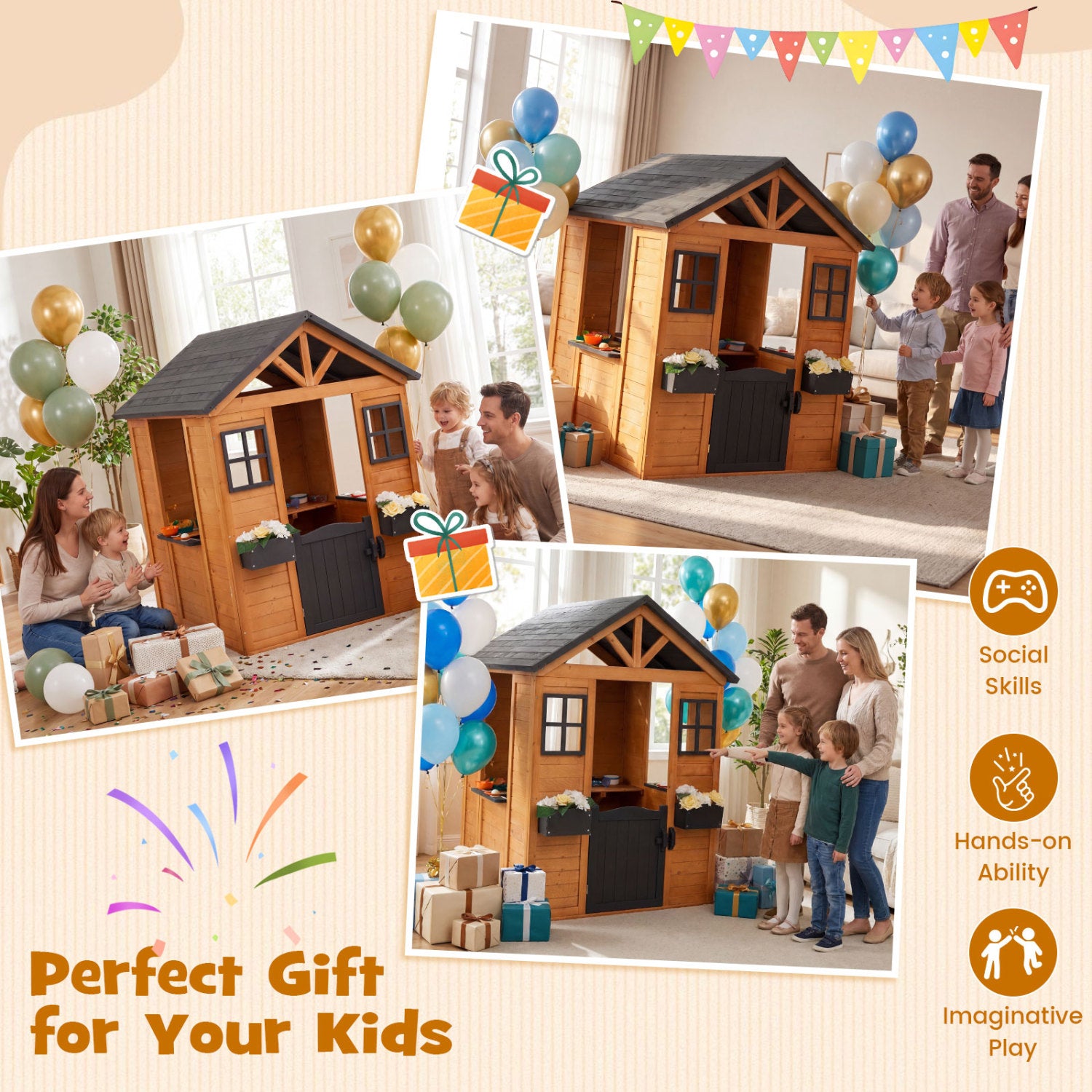 Kids Outdoor Playhouse with Sink, Wooden Cottage, Natural Play Tents & Playhouse at Gallery Canada