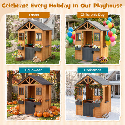Kids Outdoor Playhouse with Sink, Wooden Cottage, Natural Play Tents & Playhouse at Gallery Canada