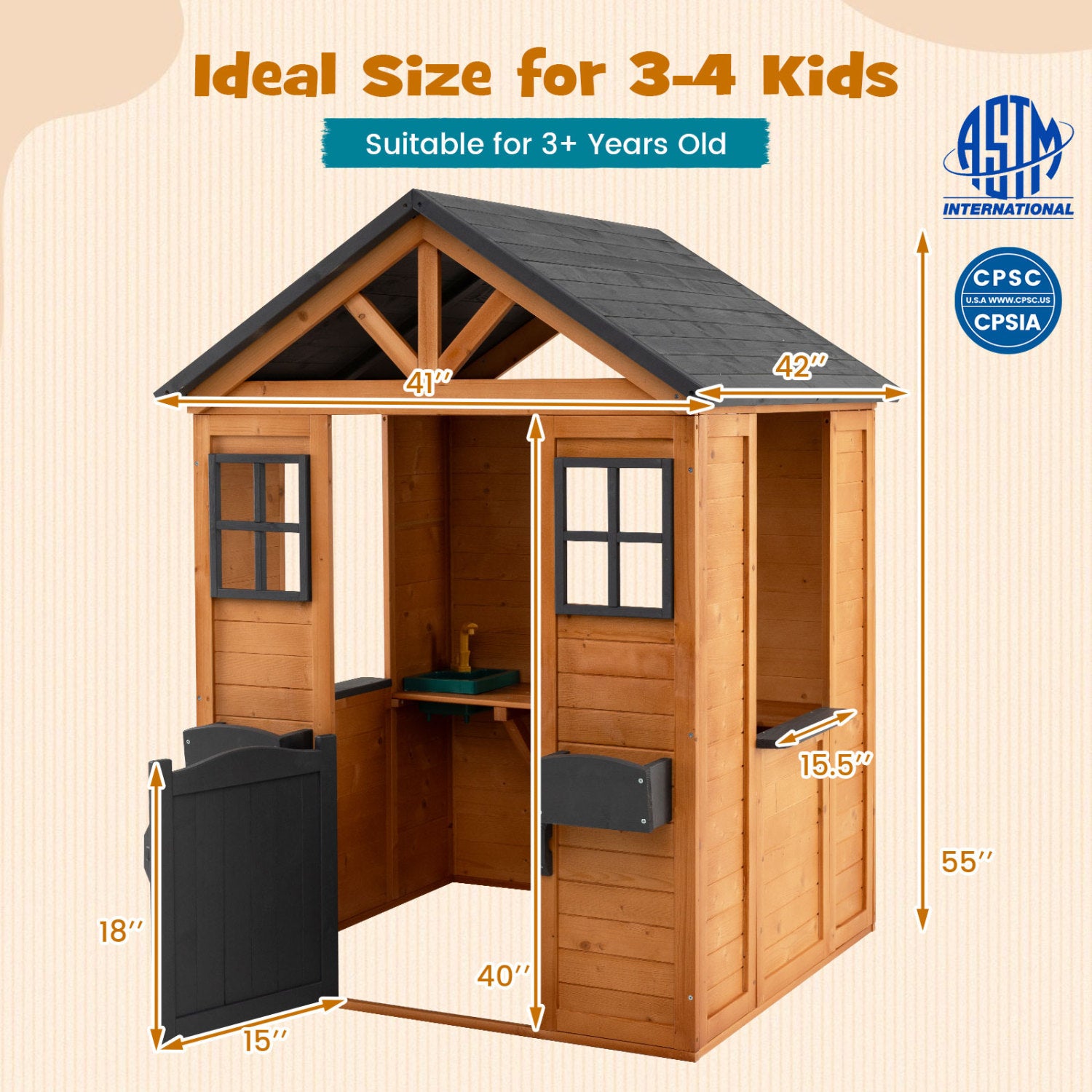 Kids Outdoor Playhouse with Sink, Wooden Cottage, Natural Play Tents & Playhouse at Gallery Canada