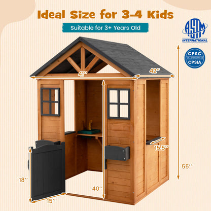 Kids Outdoor Playhouse with Sink, Wooden Cottage, Natural Play Tents & Playhouse at Gallery Canada
