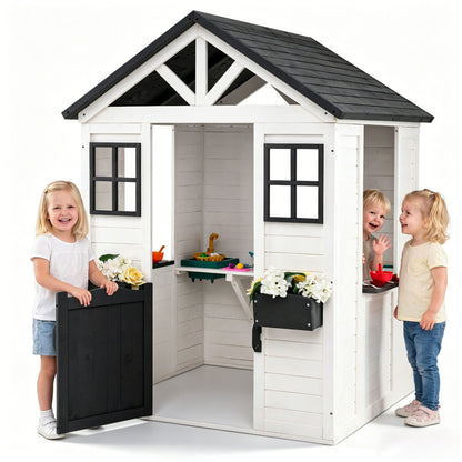 Kids Outdoor Playhouse with Sink, Wooden Cottage, White Play Tents & Playhouse White at Gallery Canada