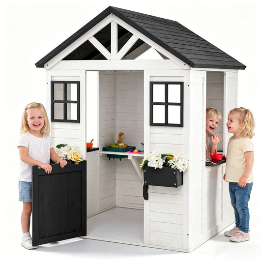Kids Outdoor Playhouse with Sink, Wooden Cottage, White Play Tents & Playhouse White at Gallery Canada