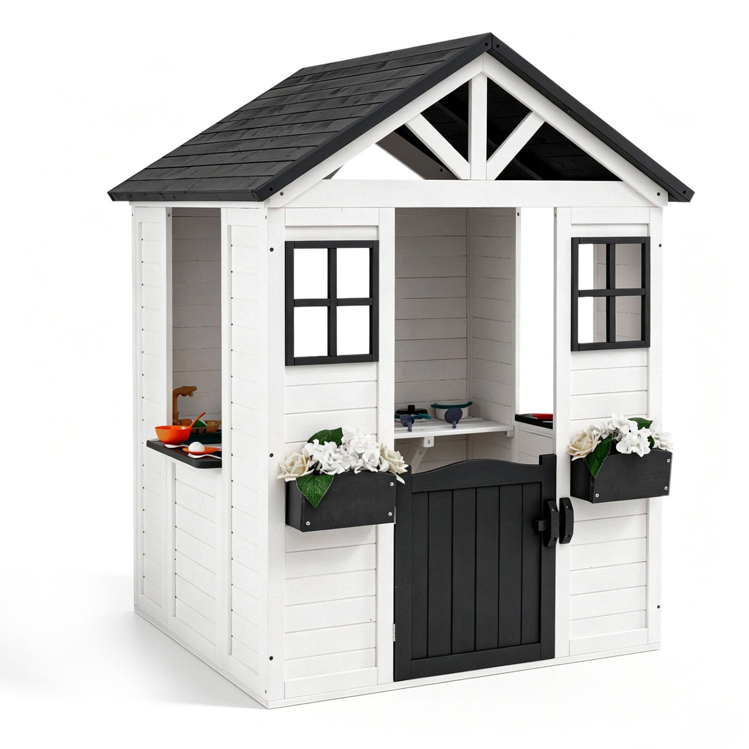 Kids Outdoor Playhouse with Sink, Wooden Cottage, White Play Tents & Playhouse at Gallery Canada