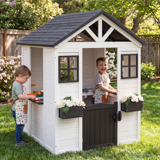 Kids Outdoor Playhouse with Sink, Wooden Cottage, White Play Tents & Playhouse White at Gallery Canada