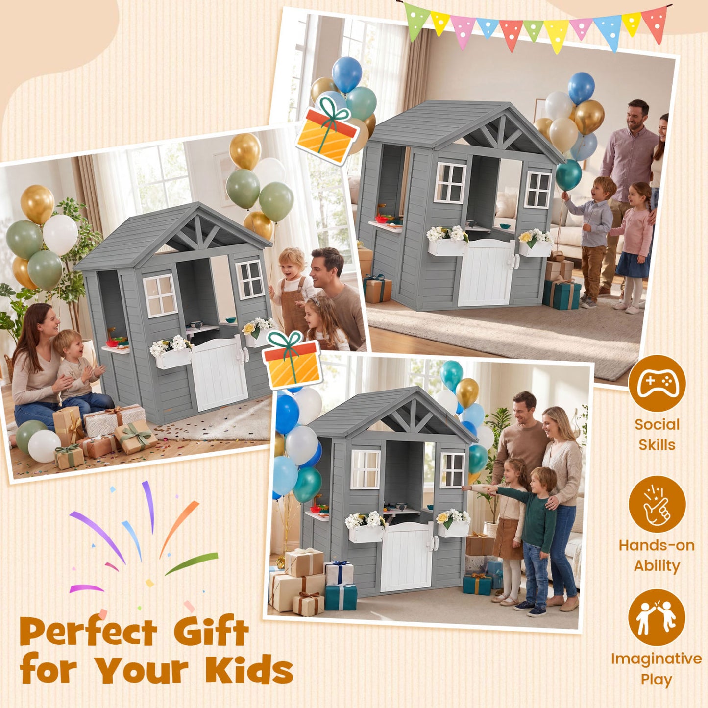 Kids Outdoor Playhouse with Sink, Gray Spruce Wooden Play Tents & Playhouse at Gallery Canada