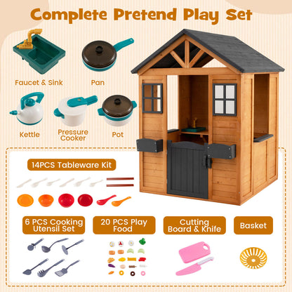 Kids Outdoor Playhouse with Sink, Wooden Cottage, Natural Play Tents & Playhouse at Gallery Canada