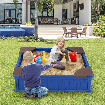 Kids Outdoor Sandbox with Oxford Cover and 4 Corner Seats, Navy Sandboxes at Gallery Canada