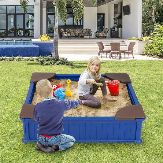 Kids Outdoor Sandbox with Oxford Cover and 4 Corner Seats, Navy Sandboxes Navy at Gallery Canada