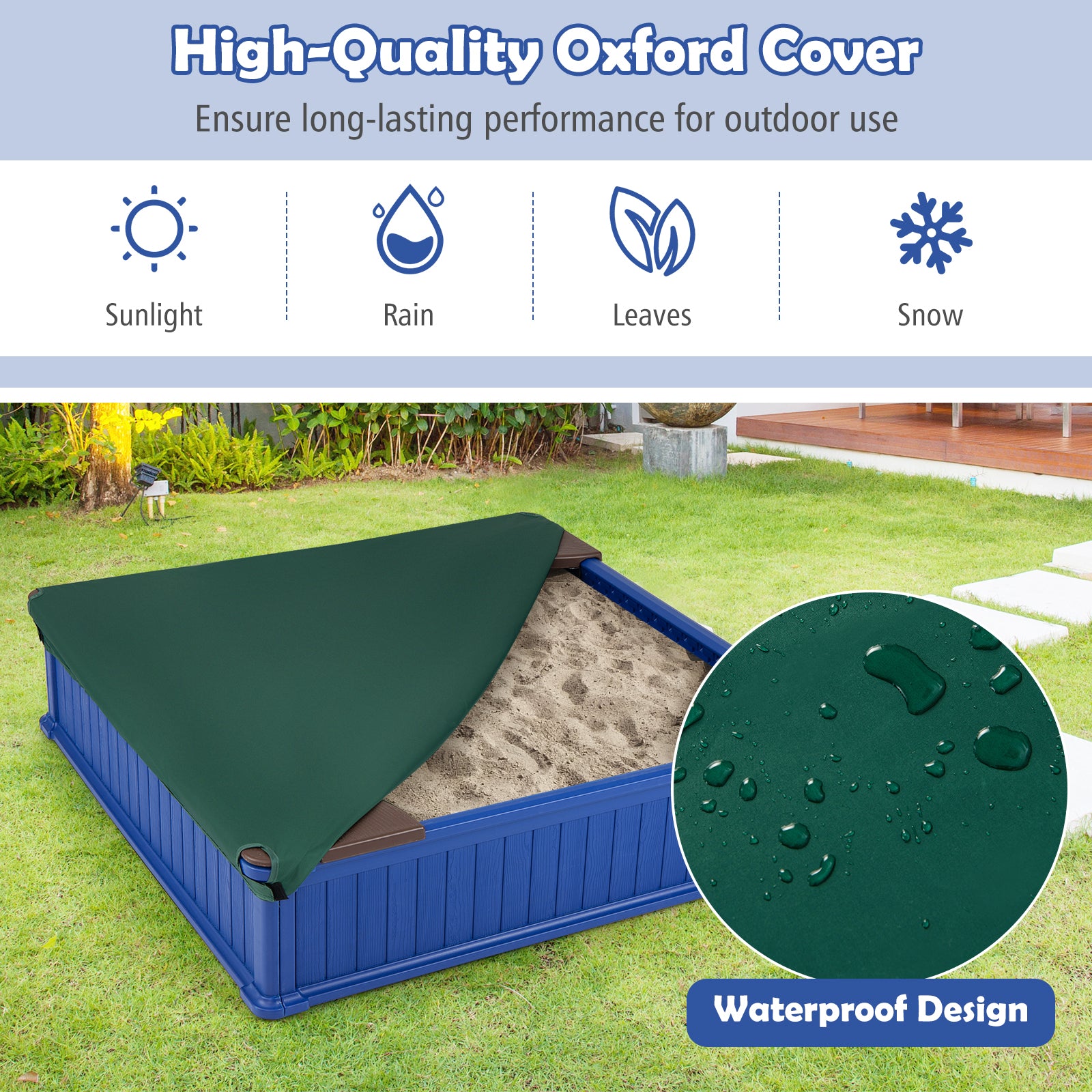 Kids Outdoor Sandbox with Oxford Cover and 4 Corner Seats, Navy Sandboxes at Gallery Canada
