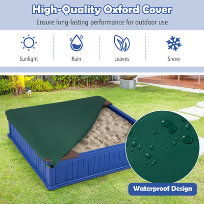 Kids Outdoor Sandbox with Oxford Cover and 4 Corner Seats, Navy Sandboxes at Gallery Canada