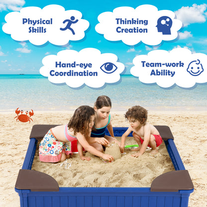 Kids Outdoor Sandbox with Oxford Cover and 4 Corner Seats, Navy Sandboxes at Gallery Canada