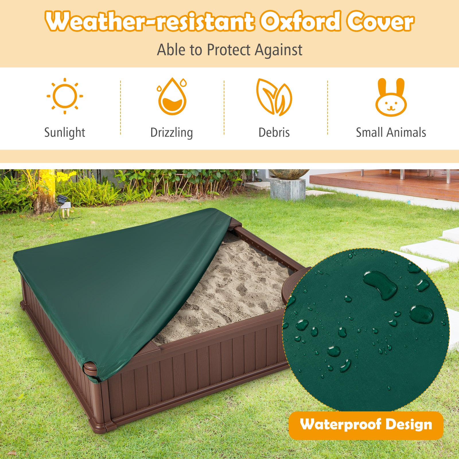 Kids Outdoor Sandbox, with Oxford Cover, 4 Corner Seats, Brown Sandboxes at Gallery Canada