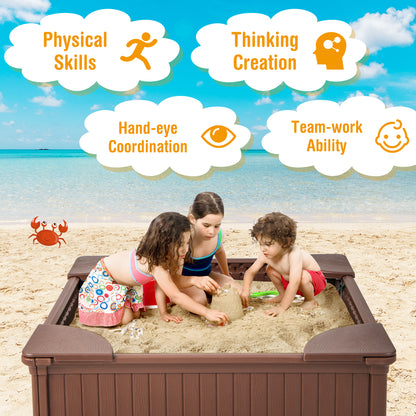 Kids Outdoor Sandbox, with Oxford Cover, 4 Corner Seats, Brown Sandboxes at Gallery Canada