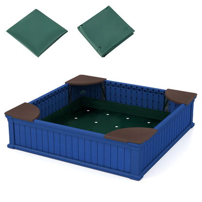 Kids Outdoor Sandbox with Oxford Cover and 4 Corner Seats, Navy Sandboxes at Gallery Canada
