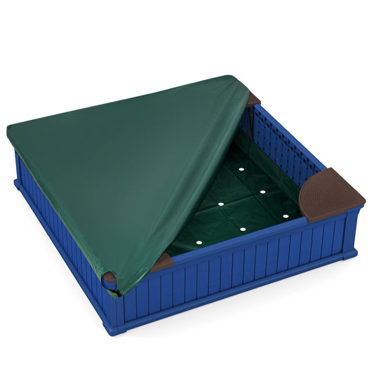 Kids Outdoor Sandbox with Oxford Cover and 4 Corner Seats, Navy Sandboxes Navy at Gallery Canada