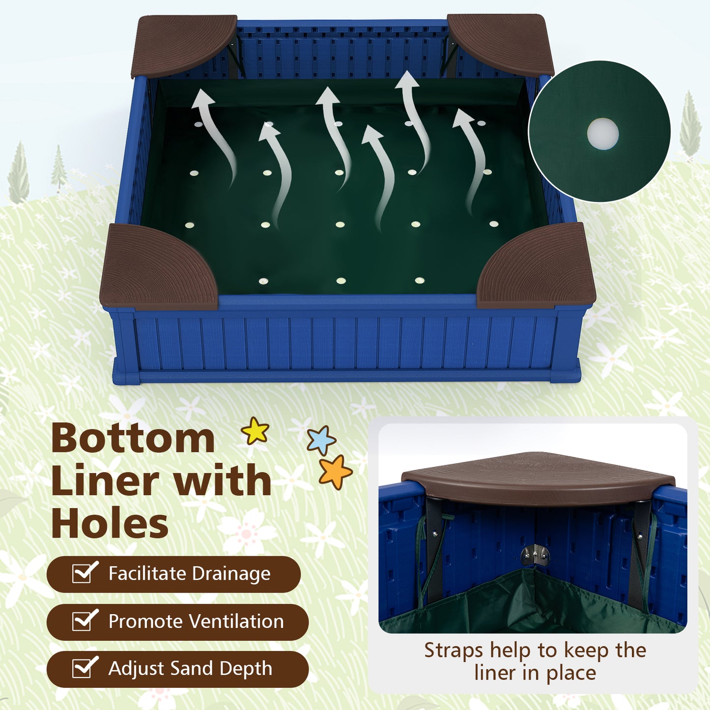 Kids Outdoor Sandbox with Oxford Cover and 4 Corner Seats, Navy Sandboxes at Gallery Canada