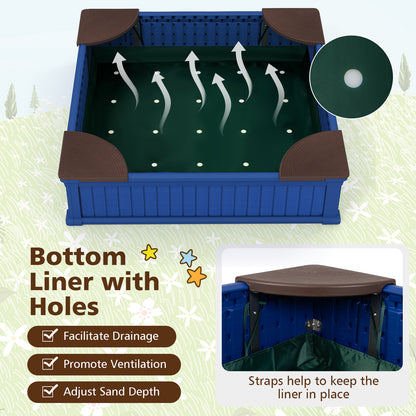 Kids Outdoor Sandbox with Oxford Cover and 4 Corner Seats, Navy Sandboxes at Gallery Canada