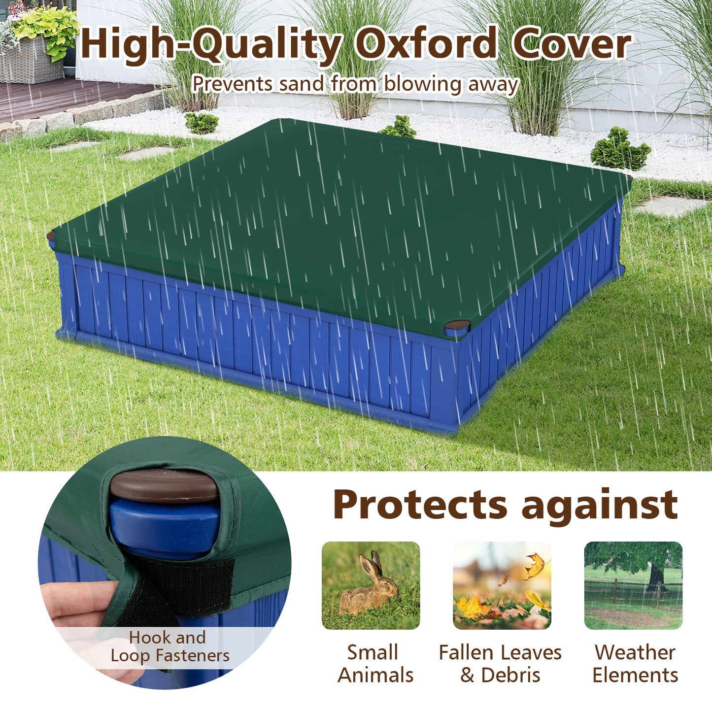 Kids Outdoor Sandbox with Oxford Cover and 4 Corner Seats, Navy Sandboxes at Gallery Canada