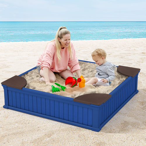 Kids Outdoor Sandbox with Oxford Cover and 4 Corner Seats, Navy