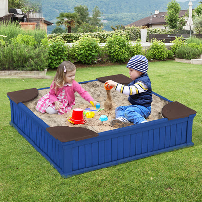 Kids Outdoor Sandbox with Oxford Cover and 4 Corner Seats, Navy Sandboxes at Gallery Canada