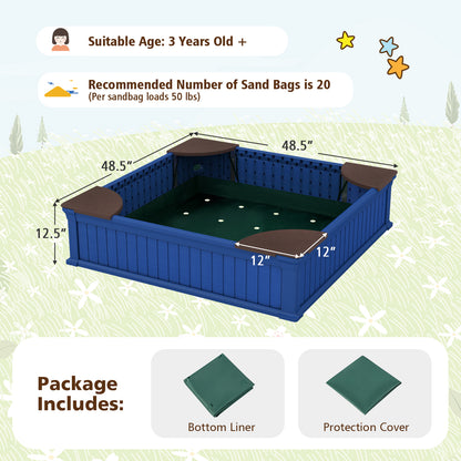Kids Outdoor Sandbox with Oxford Cover and 4 Corner Seats, Navy Sandboxes at Gallery Canada