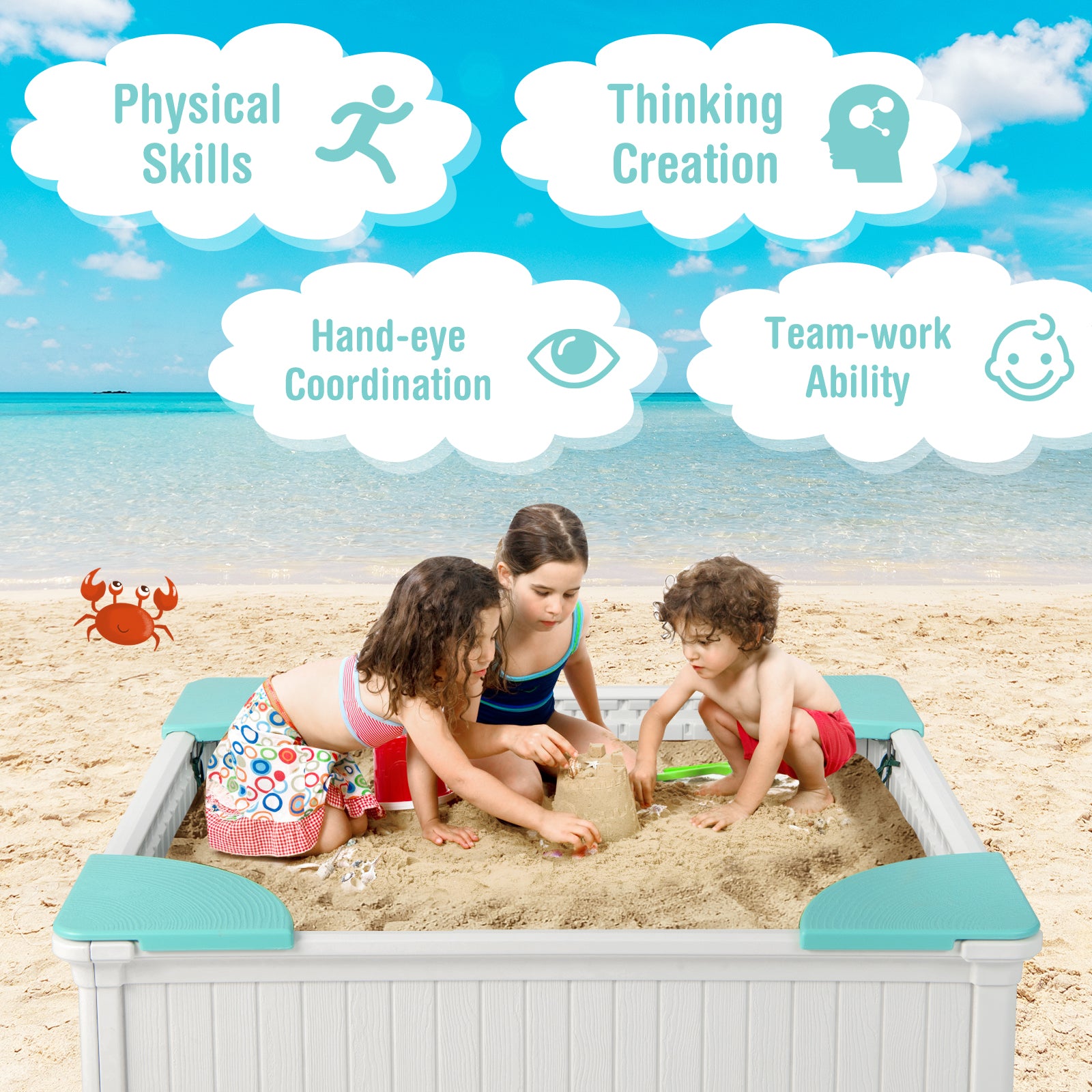 Kids Outdoor Sandbox With Oxford Cover, 4 Corner Seats, White Sandboxes at Gallery Canada
