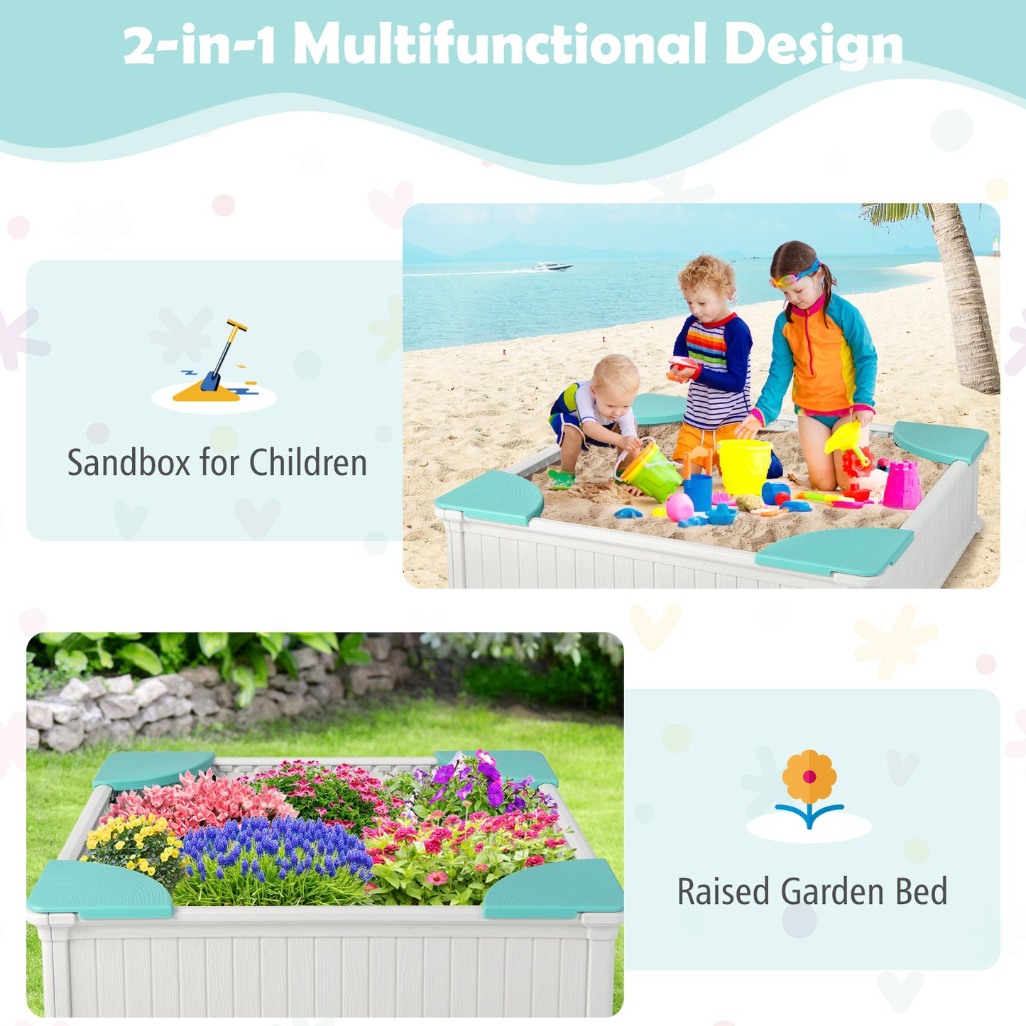 Kids Outdoor Sandbox With Oxford Cover, 4 Corner Seats, White Sandboxes at Gallery Canada